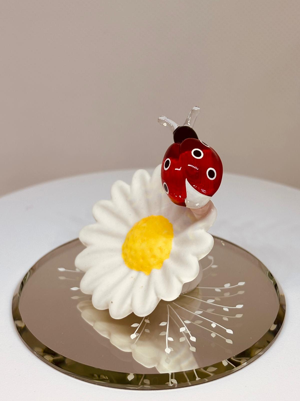 Glass Ladybug Figurine on Daisy | Handcrafted Nature Garden Decor Gift