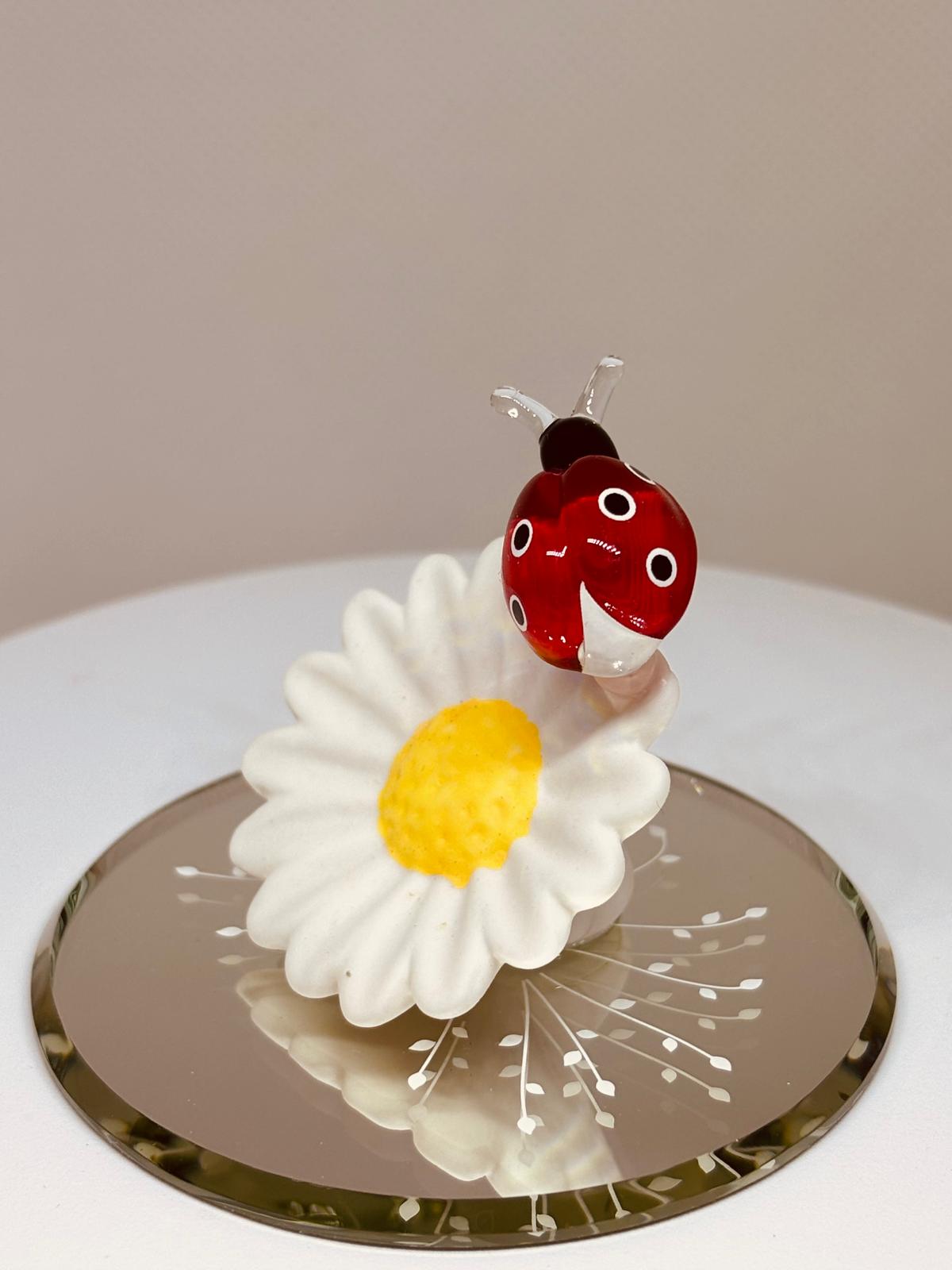 Glass Ladybug Figurine on Daisy | Handcrafted Nature Garden Decor Gift