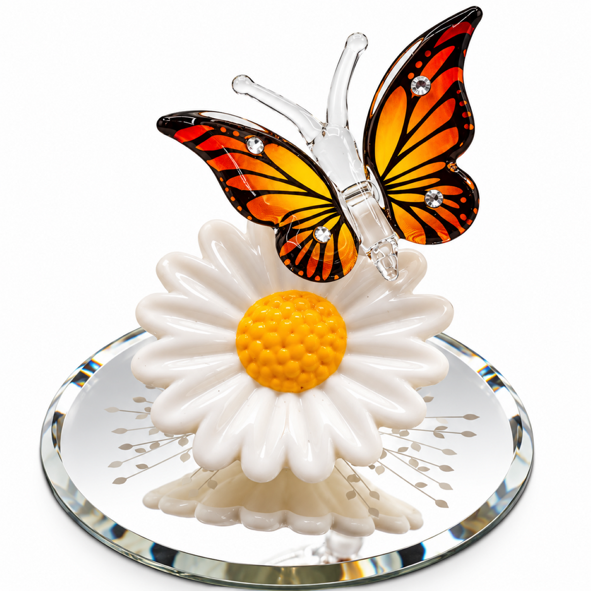 Glass Butterfly Figurine on Daisy, Butterfly Decor, Flower Lover Gift