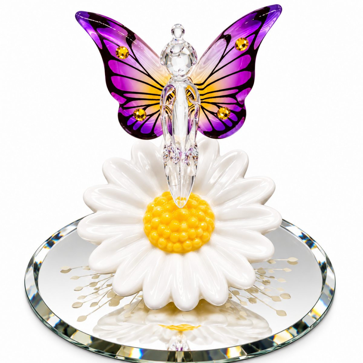 Glass Fairy Figurine on Daisy, Fairy Garden Decor, Fairy Lover Gift