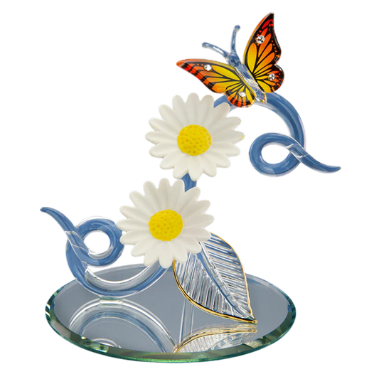 Butterfly Flower Glass Figurine Gift for Mom | Daisy Floral Decor Gift for Mother’s Day