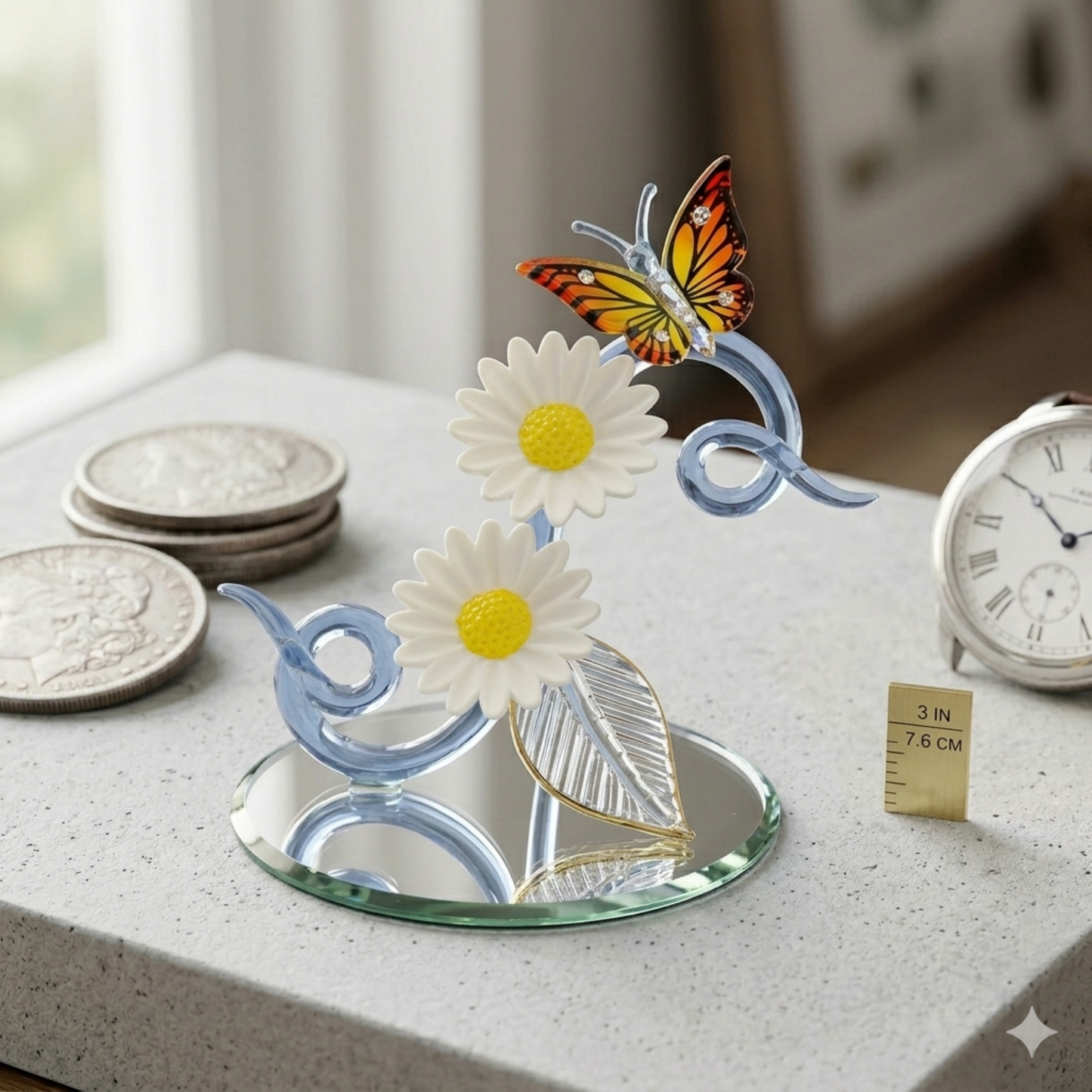 Butterfly Flower Glass Figurine Gift for Mom | Daisy Floral Decor Gift for Mother’s Day
