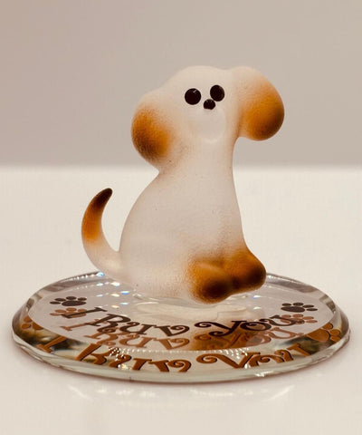 Handcrafted dog collectible with crystal accents and heart message
