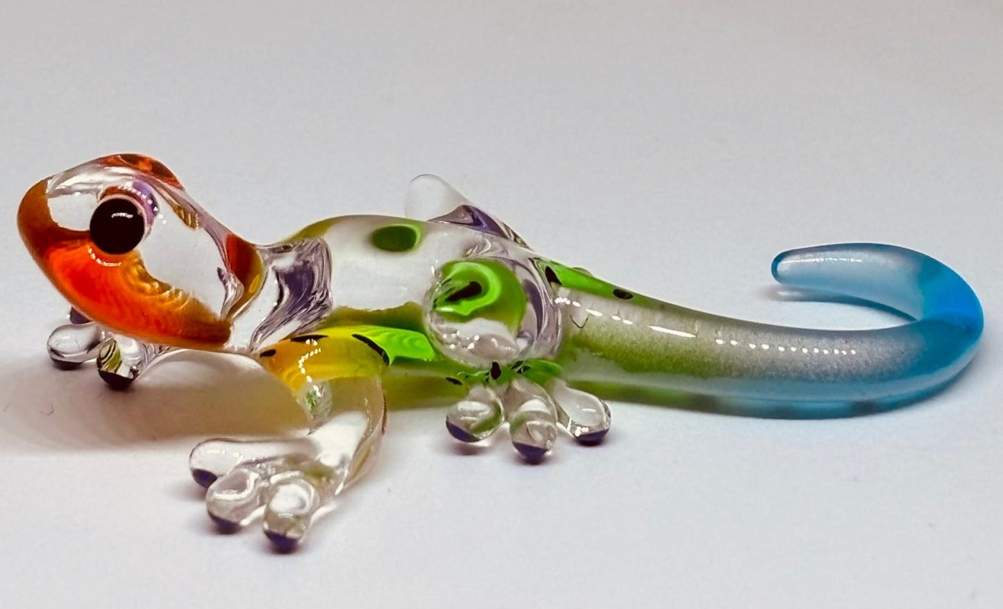 Handcrafted colorful glass gecko figurine with crystal details