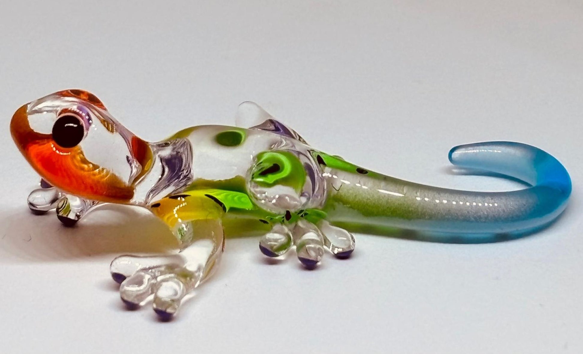Handcrafted colorful glass gecko figurine with crystal details