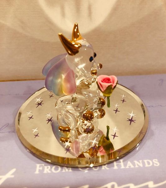 Baby Sniffy Glass Dragon Purple Rose Fantasy Figurine Gift