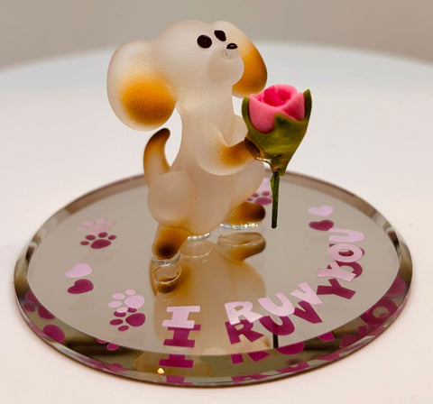 Puppy "I Ruv You" Figurine Handcrafted Glass Dog with Crystals Cute Gift for Dog Lovers