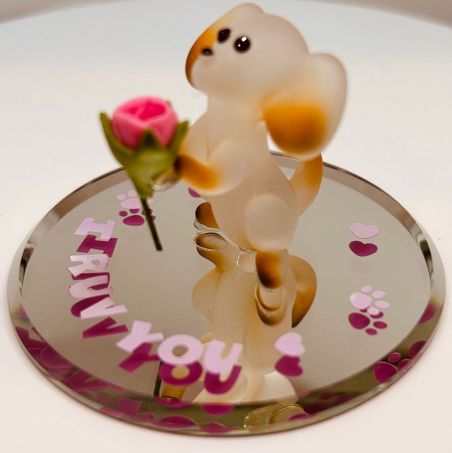 Puppy "I Ruv You" Figurine Handcrafted Glass Dog with Crystals Cute Gift for Dog Lovers