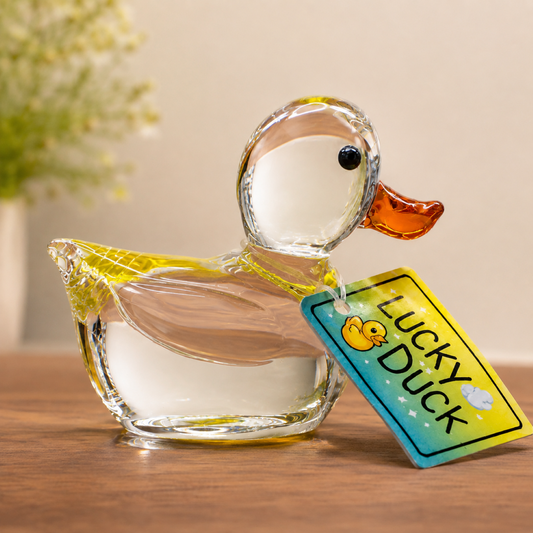 Duck Glass Figurine – “Lucky Duck” Handcrafted Miniature Gift Decor