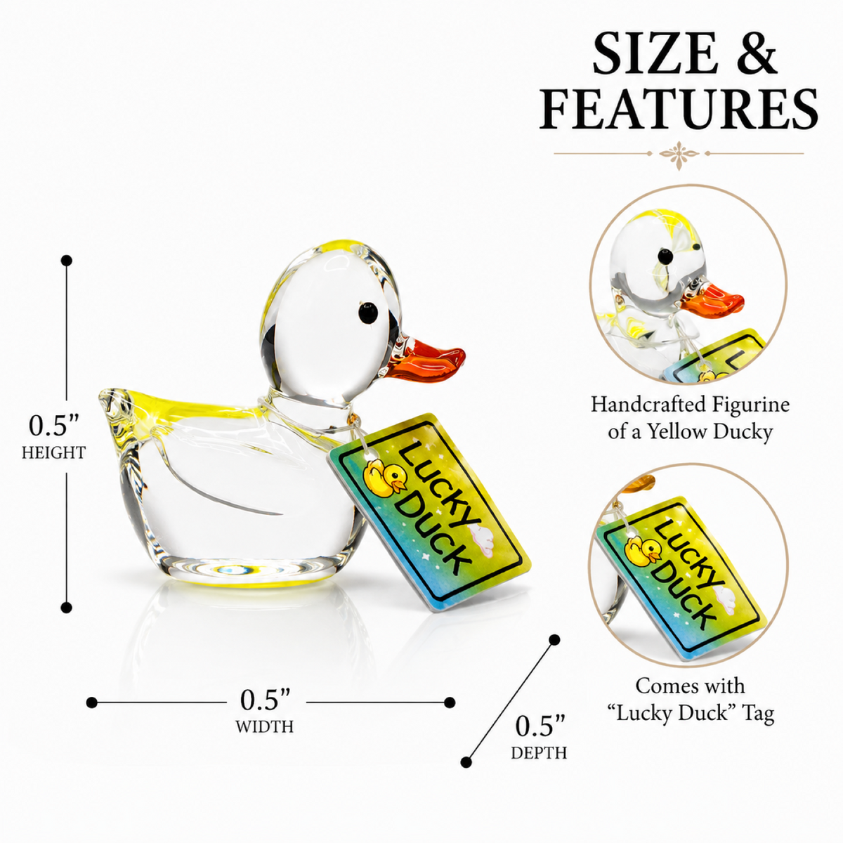 Duck Glass Figurine – “Lucky Duck” Handcrafted Miniature Gift Decor