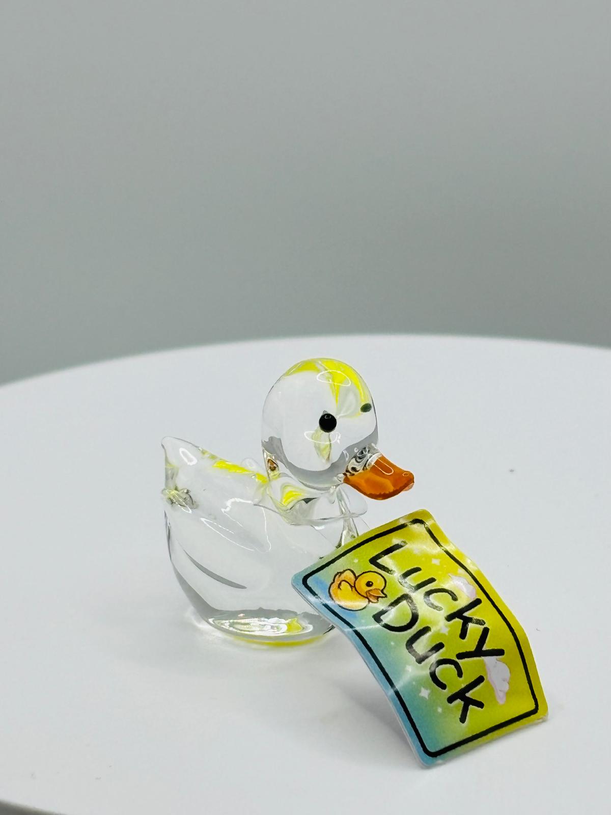 Duck Glass Figurine – “Lucky Duck” Handcrafted Miniature Gift Decor
