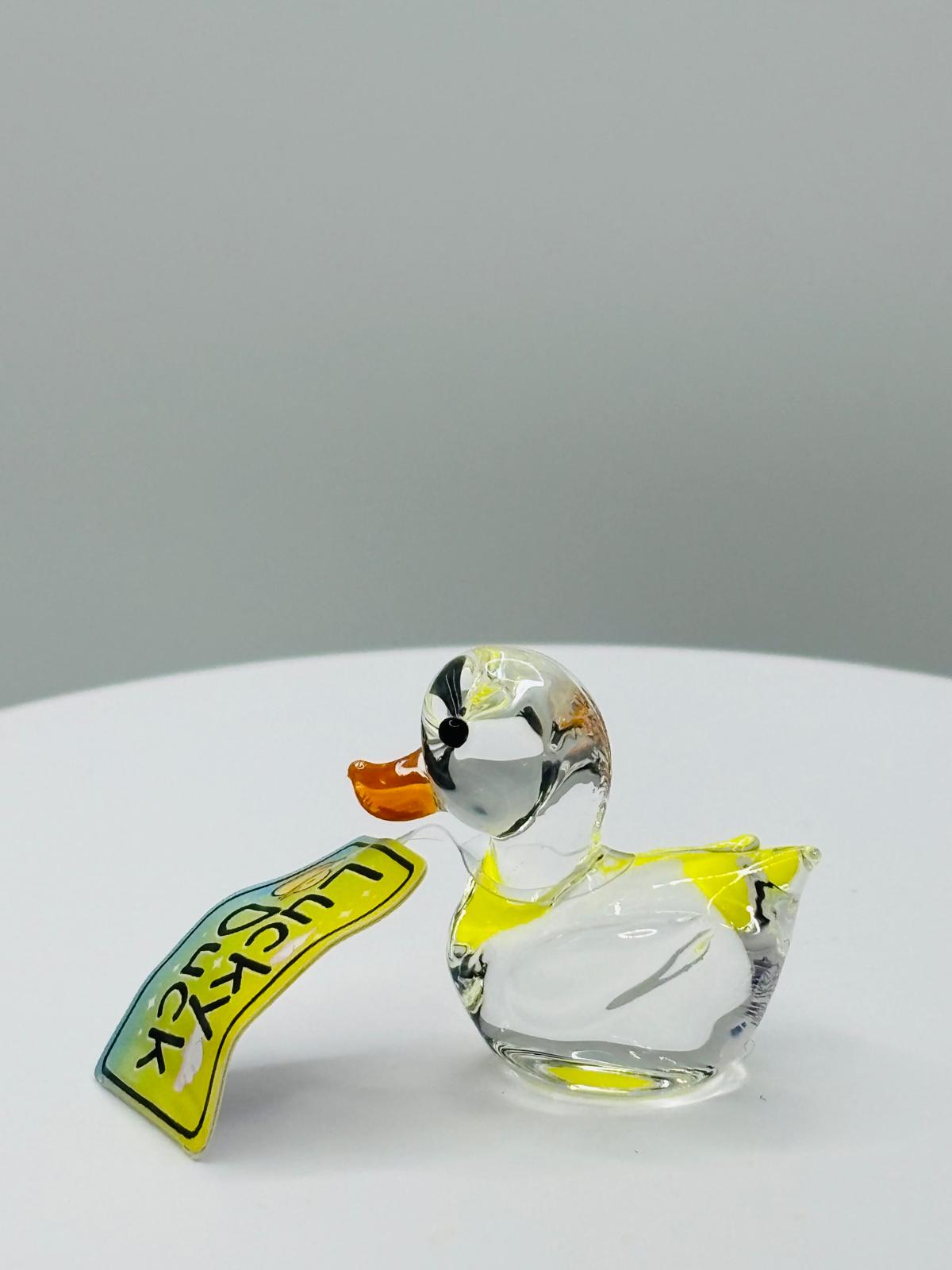 Duck Glass Figurine – “Lucky Duck” Handcrafted Miniature Gift Decor