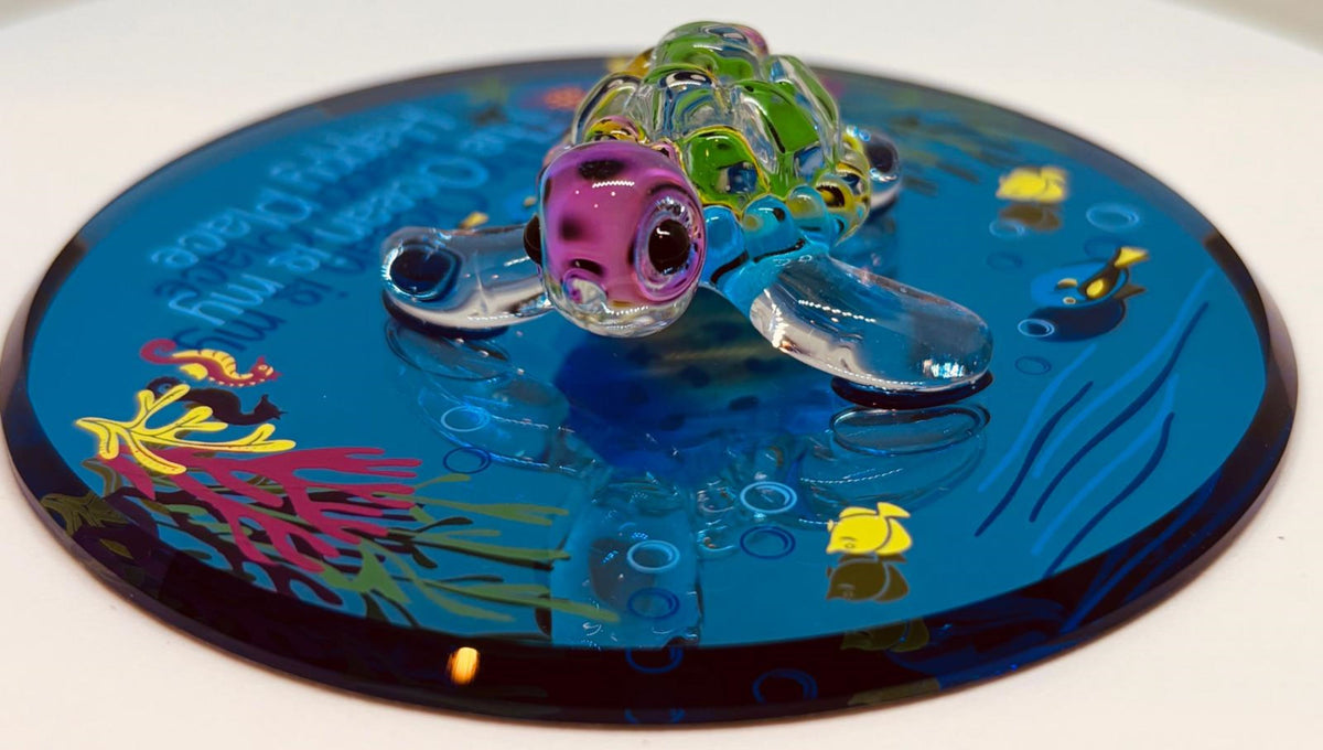 Glass Sea Turtle Figurine, Ocean Decor, Beach Gift, Ocean Lover Gift
