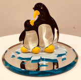 Penguin and Baby Glass Figurine Handcrafted Home Decorations Gift