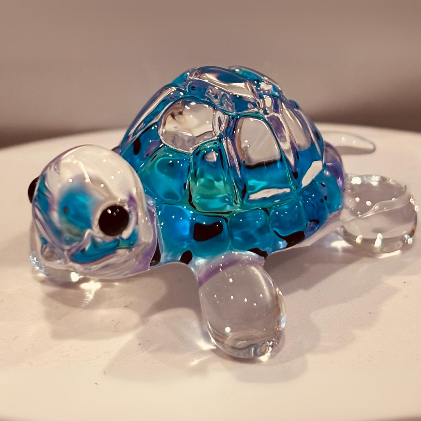 Blue Turtle Figurine | Handcrafted Glass Turtle with Crystal Accents