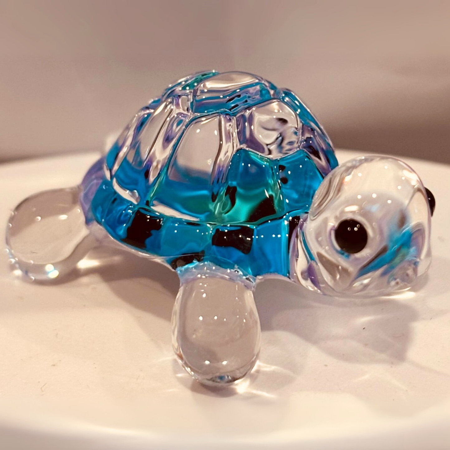 Blue Turtle Figurine | Handcrafted Glass Turtle with Crystal Accents