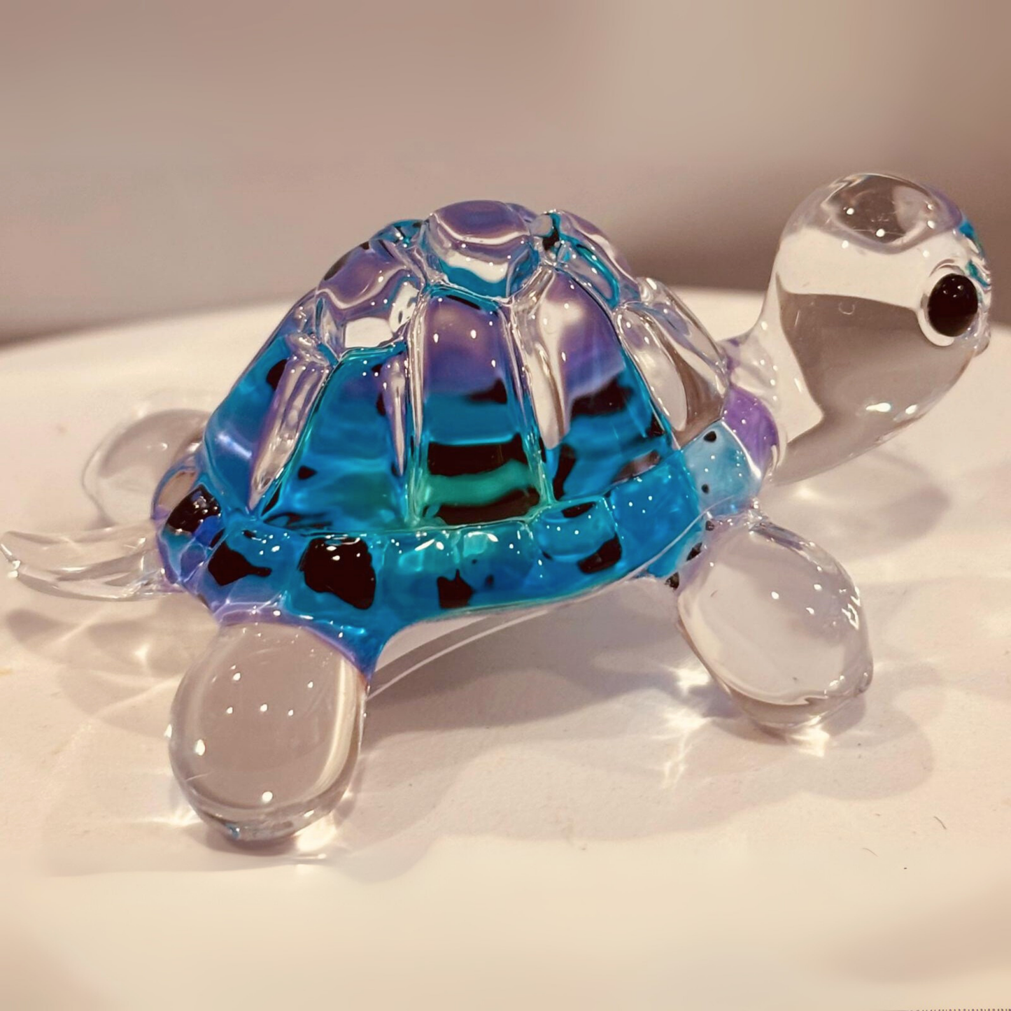 Blue Turtle Figurine | Handcrafted Glass Turtle with Crystal Accents