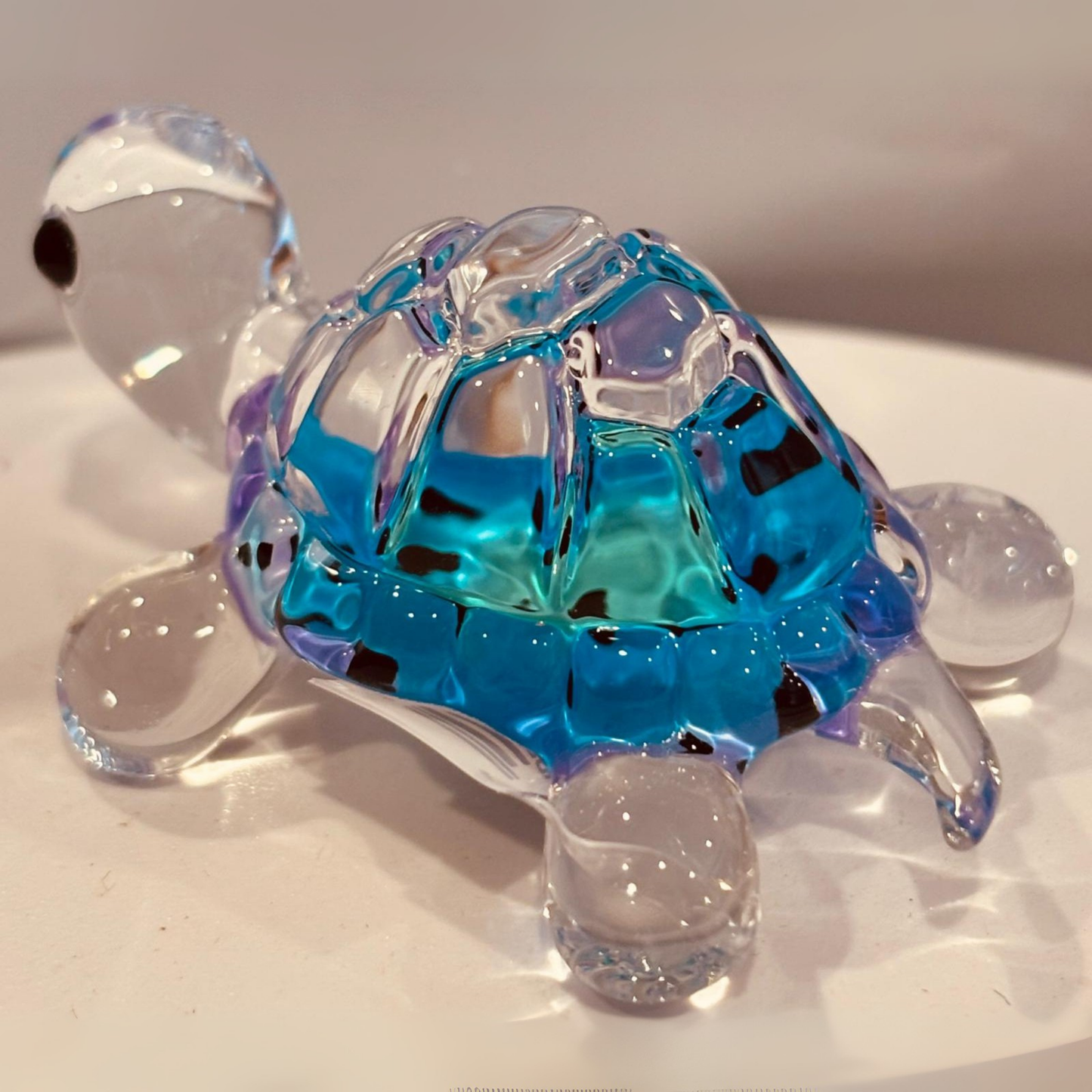 Blue Turtle Figurine | Handcrafted Glass Turtle with Crystal Accents