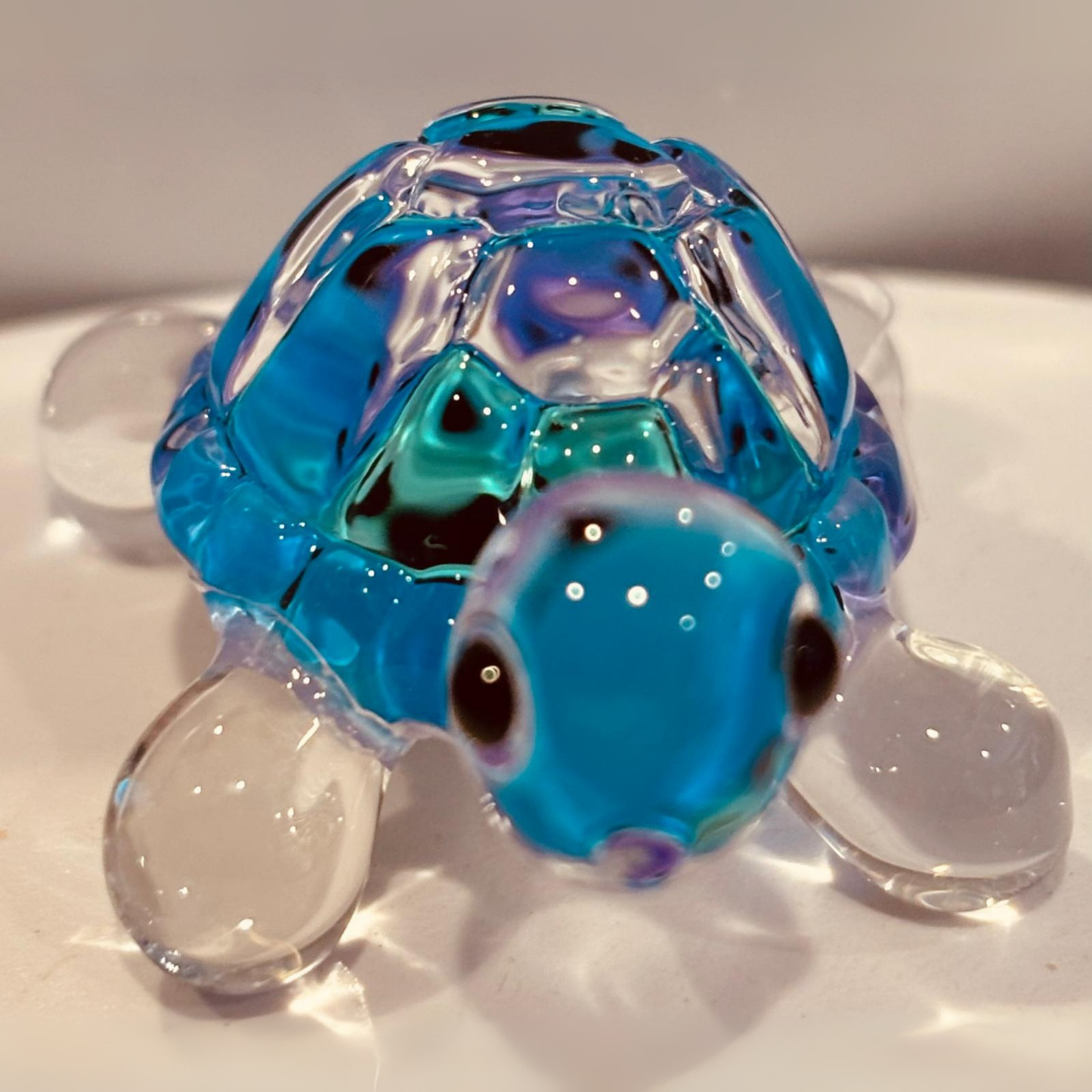 Blue Turtle Figurine | Handcrafted Glass Turtle with Crystal Accents