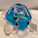 Blue Turtle Figurine Handcrafted Glass with Crystals Gift Decor