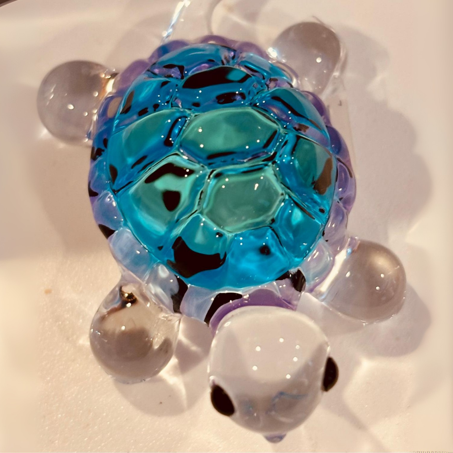 Blue Turtle Figurine | Handcrafted Glass Turtle with Crystal Accents