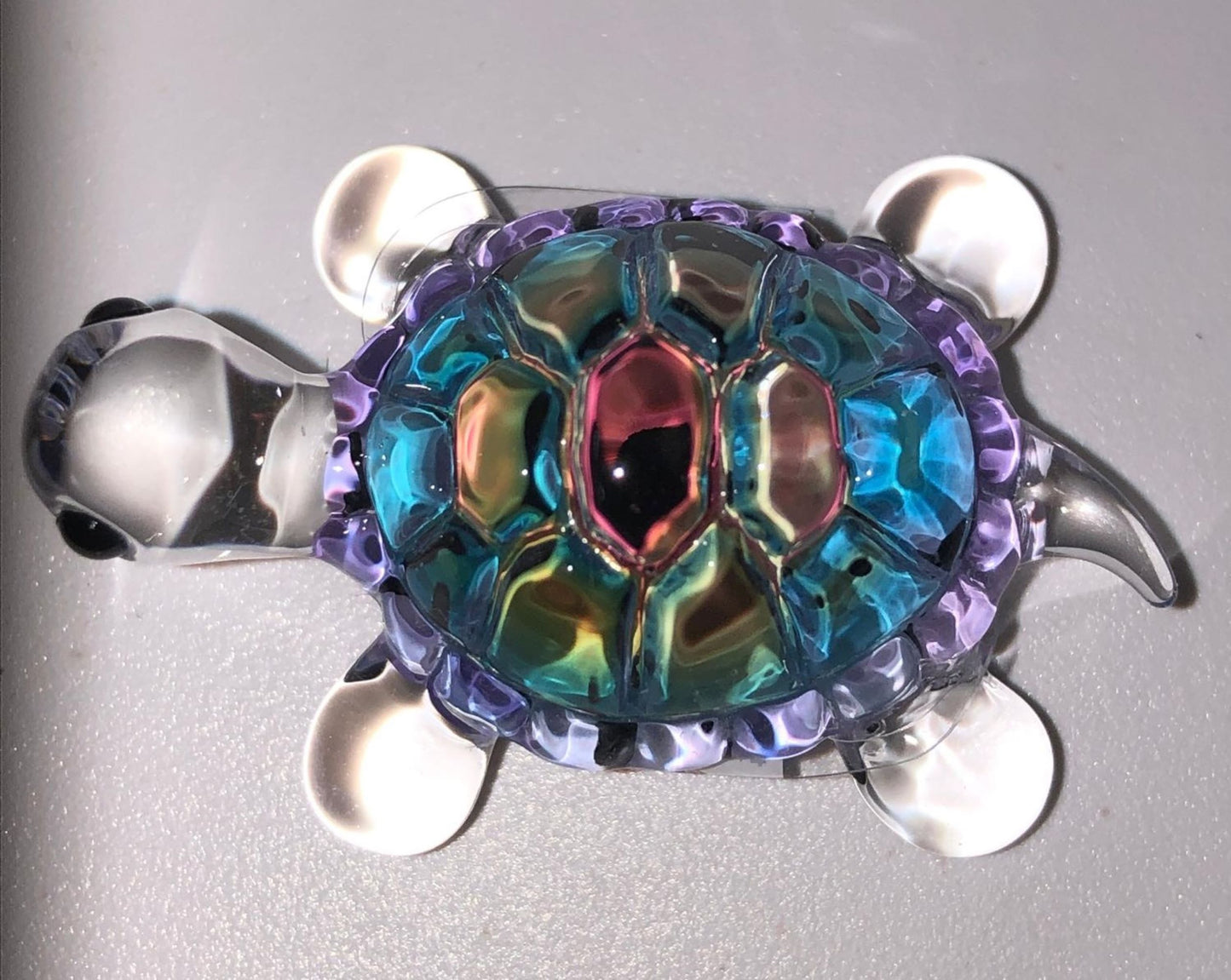 Snow Cone Turtle Figurine | Rainbow Glass Turtle with Crystal Accents