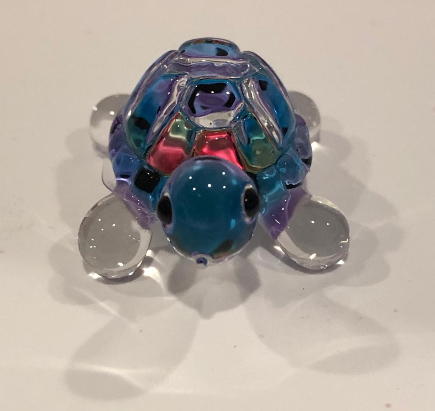 Snow Cone Turtle Figurine | Rainbow Glass Turtle with Crystal Accents