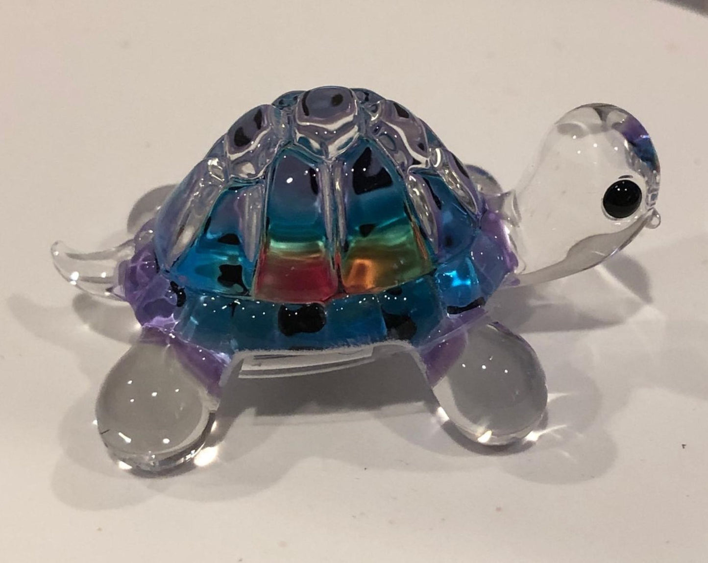Snow Cone Turtle Figurine | Rainbow Glass Turtle with Crystal Accents