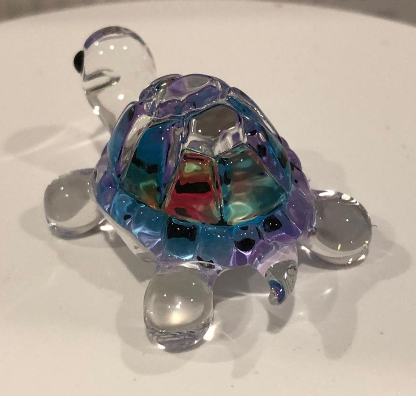 Snow Cone Turtle Figurine | Rainbow Glass Turtle with Crystal Accents