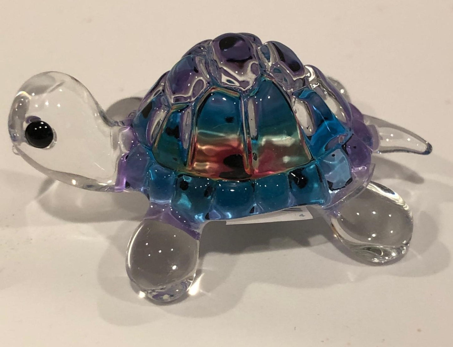 Snow Cone Turtle Figurine | Rainbow Glass Turtle with Crystal Accents