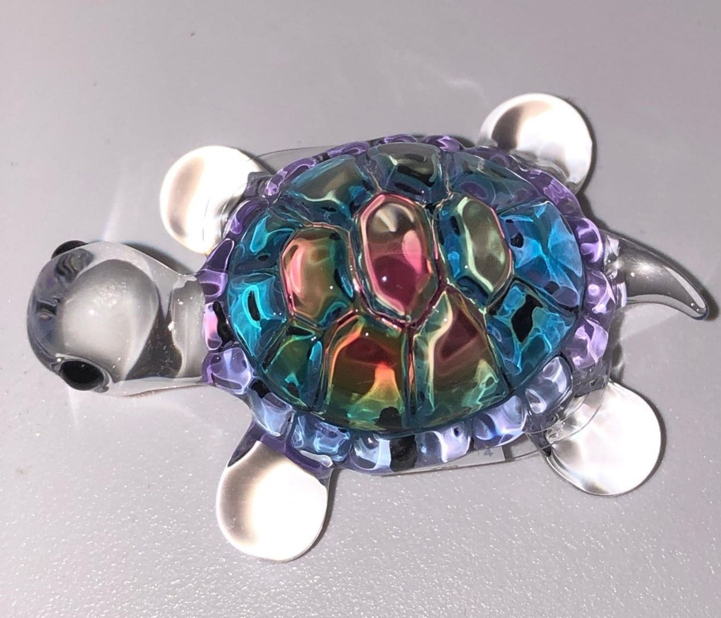 Snow Cone Turtle Figurine | Rainbow Glass Turtle with Crystal Accents