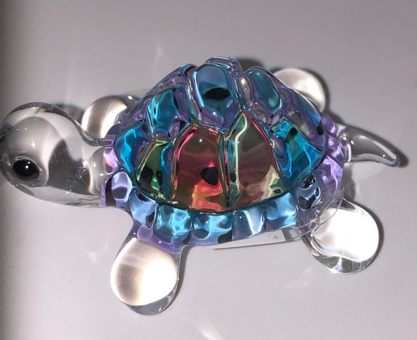 Snow Cone Turtle Figurine | Rainbow Glass Turtle with Crystal Accents