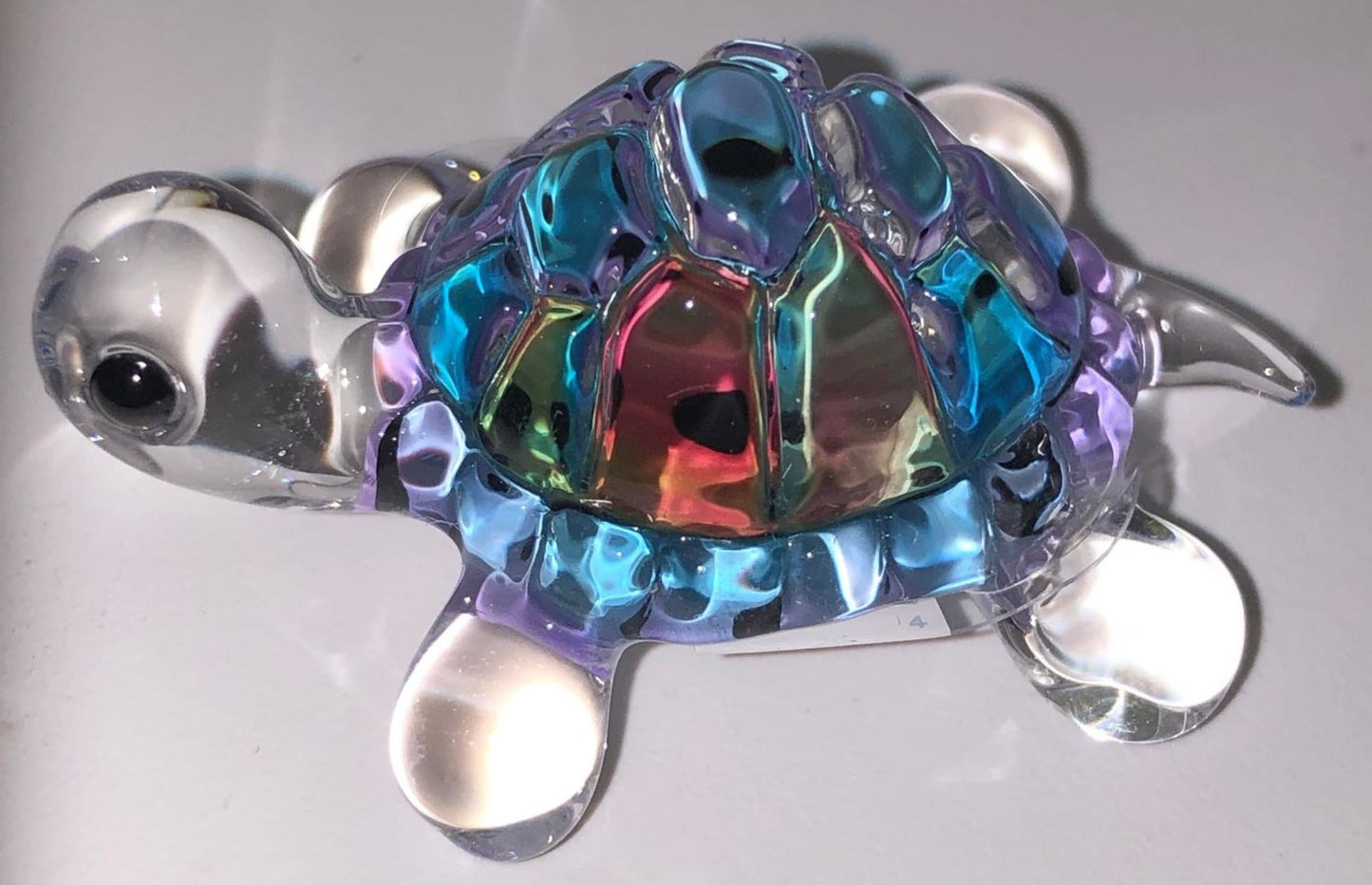 Snow Cone Turtle Figurine | Rainbow Glass Turtle with Crystal Accents