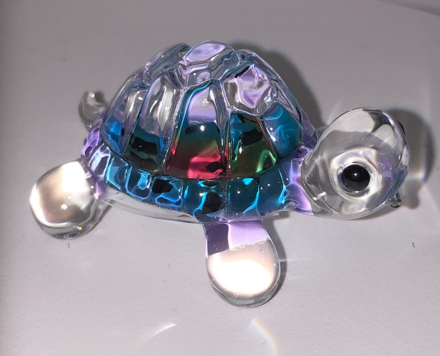 Snow Cone Turtle Figurine | Rainbow Glass Turtle with Crystal Accents