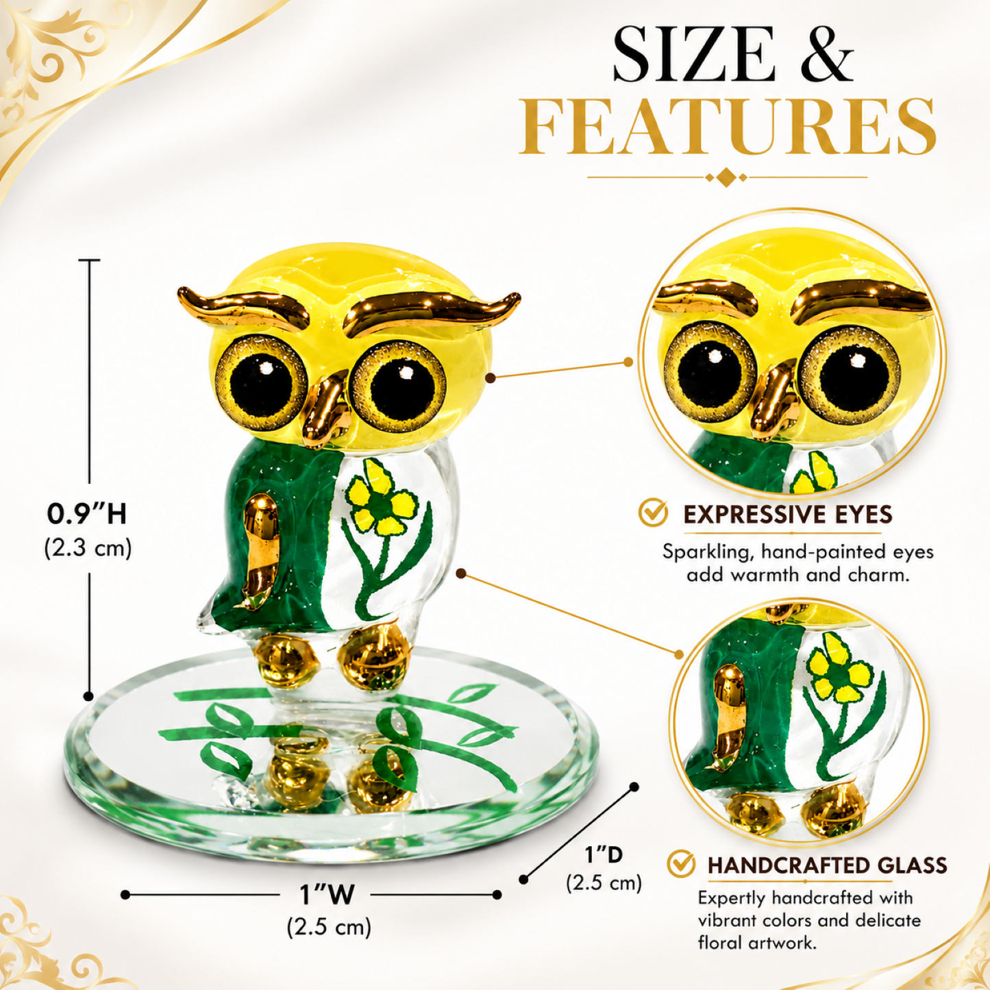 Handcrafted Glass Spring Owl Figurine – Owl Collectible, Bird Lover Gift, Mini Owl Decor
