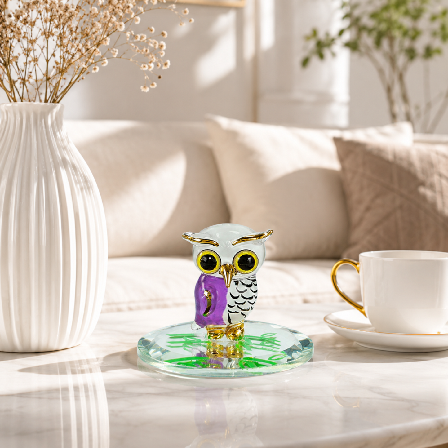 Handcrafted Glass Owl Figurine – Mini Owl Collectible, Bird Lover Gift, Owl Home Decor