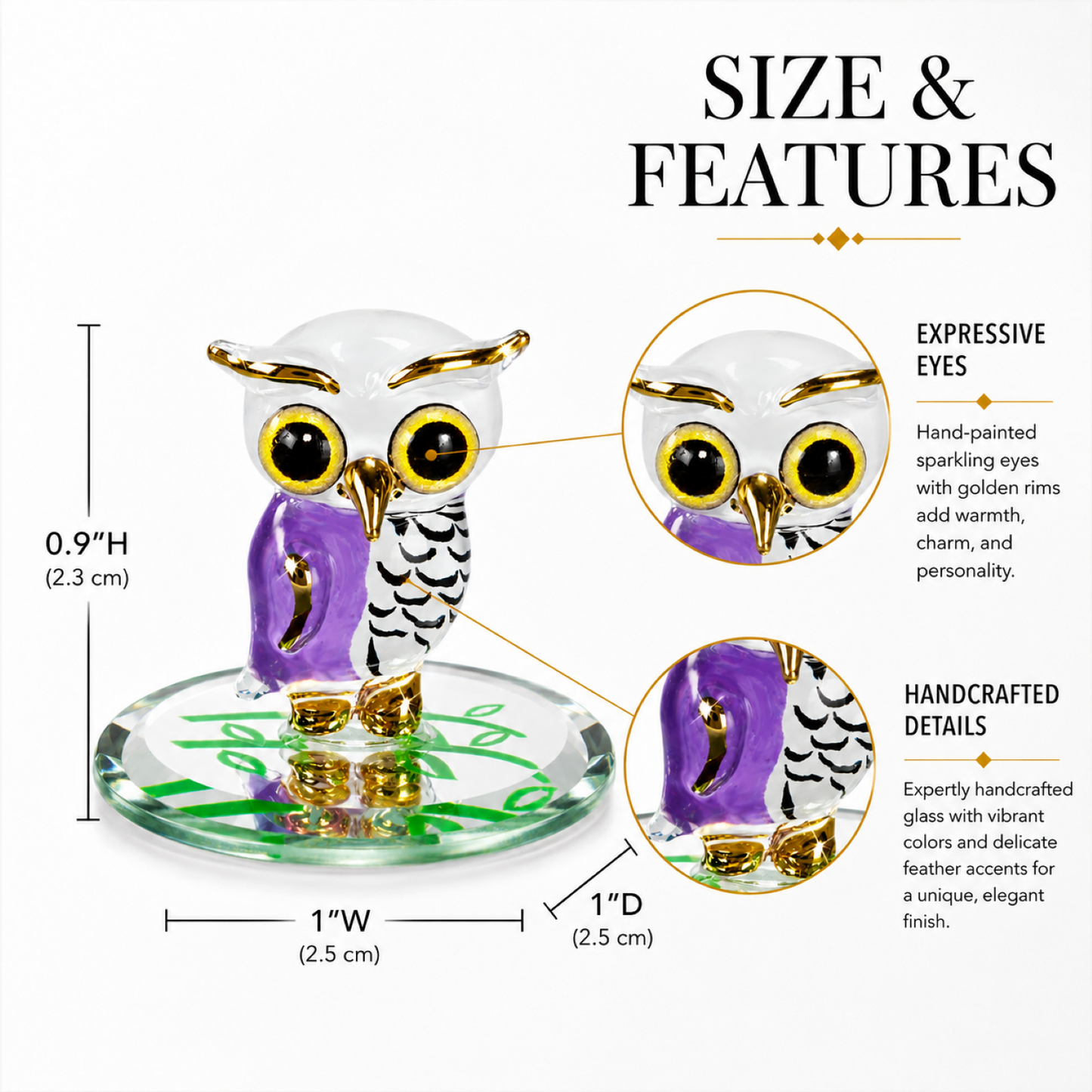 Handcrafted Glass Owl Figurine – Mini Owl Collectible, Bird Lover Gift, Owl Home Decor