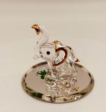 Lucky Elephant Glass Figurine | Good Luck Elephant Decor with Green Crystal Eyes