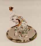 Lucky Elephant Glass Figurine | Good Luck Elephant Decor with Green Crystal Eyes