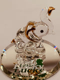 Lucky Elephant Glass Figurine | Good Luck Elephant Decor with Green Crystal Eyes