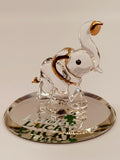 Lucky Elephant Glass Figurine | Good Luck Elephant Decor with Green Crystal Eyes