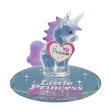 Glass Little Princess unicorn figurine with purple mane and princess heart on mirror base