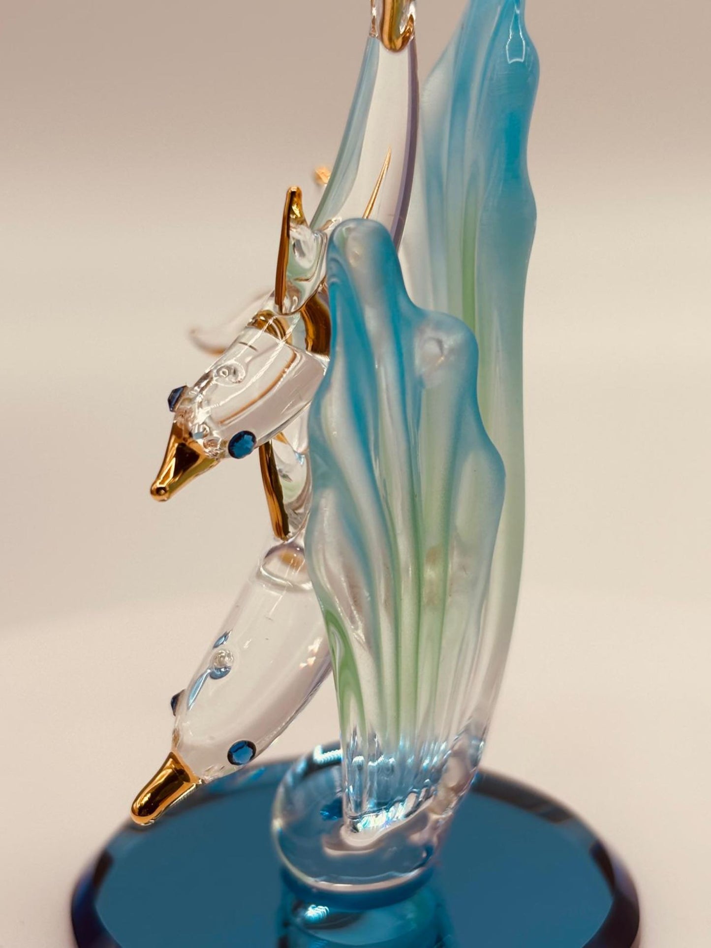 Dolphin with Baby Glass Figurine | Coastal Ocean Decor for Sea Life Lovers