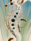 Sea Horse in Sea Grass Glass Figurine | Handcrafted Ocean Decor with Crystal and Gold Accents