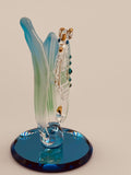 Sea Horse in Sea Grass Glass Figurine | Handcrafted Ocean Decor with Crystal and Gold Accents