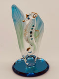Sea Horse in Sea Grass Glass Figurine | Handcrafted Ocean Decor with Crystal and Gold Accents