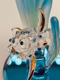 Sea Turtle Glass Figurine, Handcrafted Ocean Decor with Crystal and Gold Accents