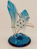 Sea Turtle Glass Figurine, Handcrafted Ocean Decor with Crystal and Gold Accents