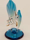 Sea Turtle Glass Figurine, Handcrafted Ocean Decor with Crystal and Gold Accents