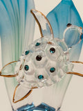 Sea Turtle Glass Figurine, Handcrafted Ocean Decor with Crystal and Gold Accents